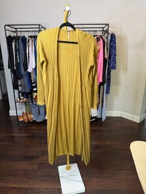 Free People Mustard Ribbed Long Duster Cardigan